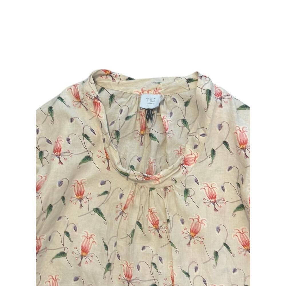 HD In Paris Cream Floral Pattern 3/4 Sleeves Peasant Blouse Womens Size 2 - Picture 2 of 6